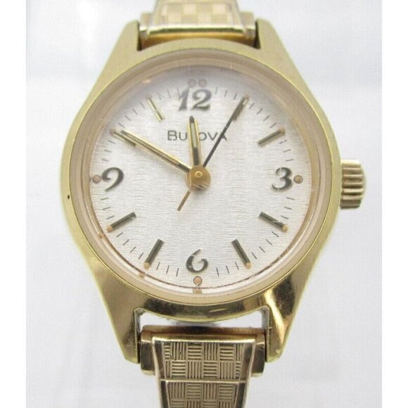 Women Bulova Hand Wind Mechanical Analog 24mm Dial Causal Round Watch (F855)